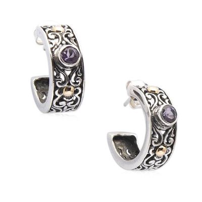Alternate image for 18k Gold-Accented Silver Amethyst Half-Hoop Earrings Swirling Purple
