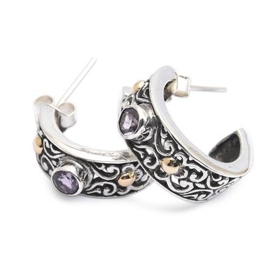 Alternate image for 18k Gold-Accented Silver Amethyst Half-Hoop Earrings Swirling Purple