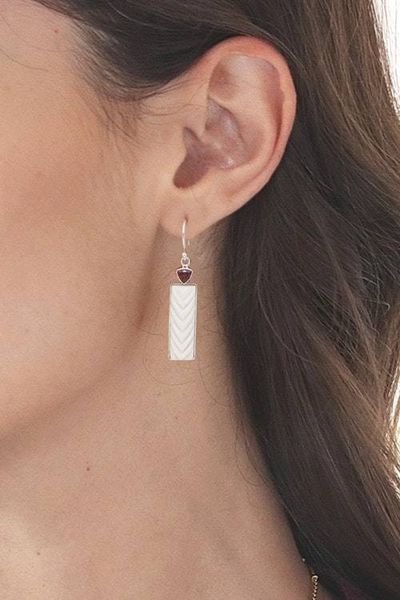 Alternate image for Modern Rectangle One-Carat Natural Garnet Dangle Earrings Passionate Runway