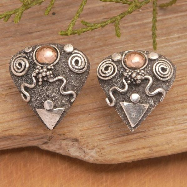 Alternate image for Traditional Balinese 18k Gold-Accented Button Earrings Spiritual Portals