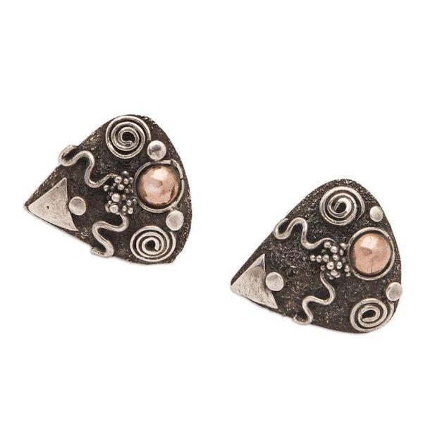 Alternate image for Traditional Balinese 18k Gold-Accented Button Earrings Spiritual Portals