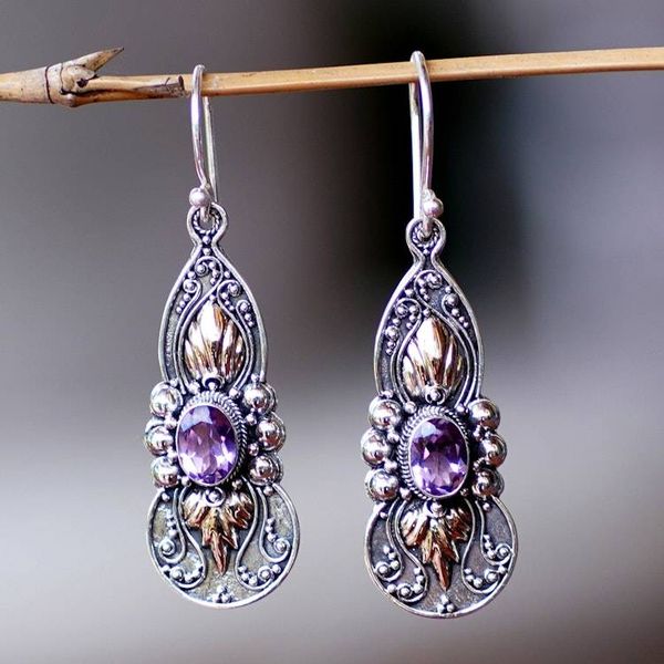 Alternate image for 18k Gold-Accented Dangle Earrings with Faceted Amethyst Gems Flaming Wisdom
