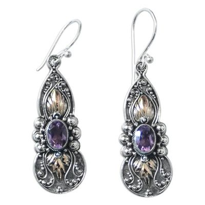 Alternate image for 18k Gold-Accented Dangle Earrings with Faceted Amethyst Gems Flaming Wisdom