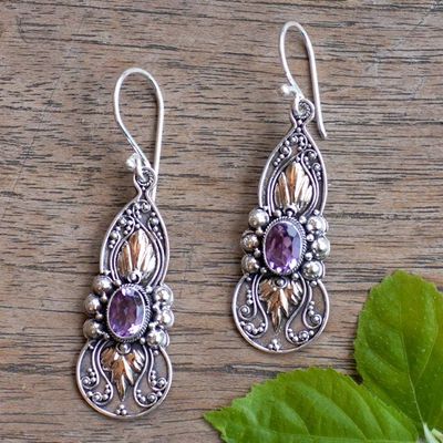Alternate image for 18k Gold-Accented Dangle Earrings with Faceted Amethyst Gems Flaming Wisdom