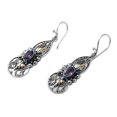 Alternate image for 18k Gold-Accented Dangle Earrings with Faceted Amethyst Gems Flaming Wisdom