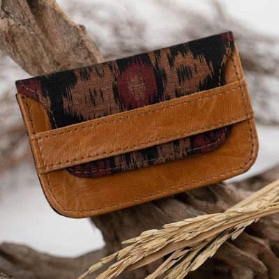 Alternate image for Mens Ikat Wallet in Brown Red and Black with Leather Accent Brown Woven