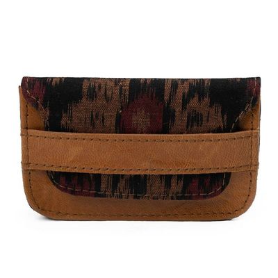 Alternate image for Mens Ikat Wallet in Brown Red and Black with Leather Accent Brown Woven