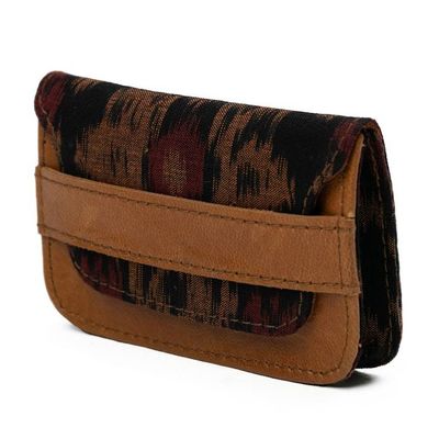 Alternate image for Mens Ikat Wallet in Brown Red and Black with Leather Accent Brown Woven