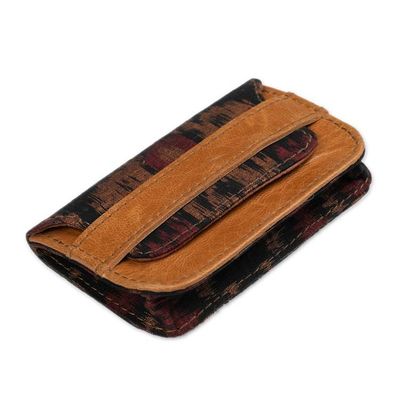 Alternate image for Mens Ikat Wallet in Brown Red and Black with Leather Accent Brown Woven