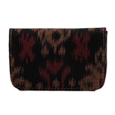 Alternate image for Mens Ikat Wallet in Brown Red and Black with Leather Accent Brown Woven