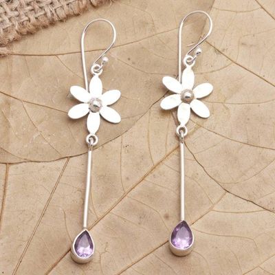 Alternate image for Handmade Amethyst Floral-Motif Dangle Earrings Purple Wand