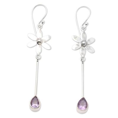 Alternate image for Handmade Amethyst Floral-Motif Dangle Earrings Purple Wand