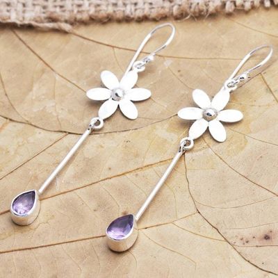 Alternate image for Handmade Amethyst Floral-Motif Dangle Earrings Purple Wand