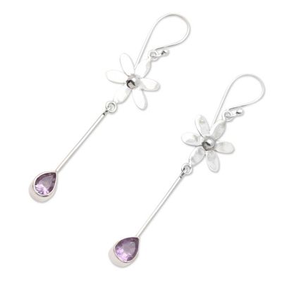 Alternate image for Handmade Amethyst Floral-Motif Dangle Earrings Purple Wand