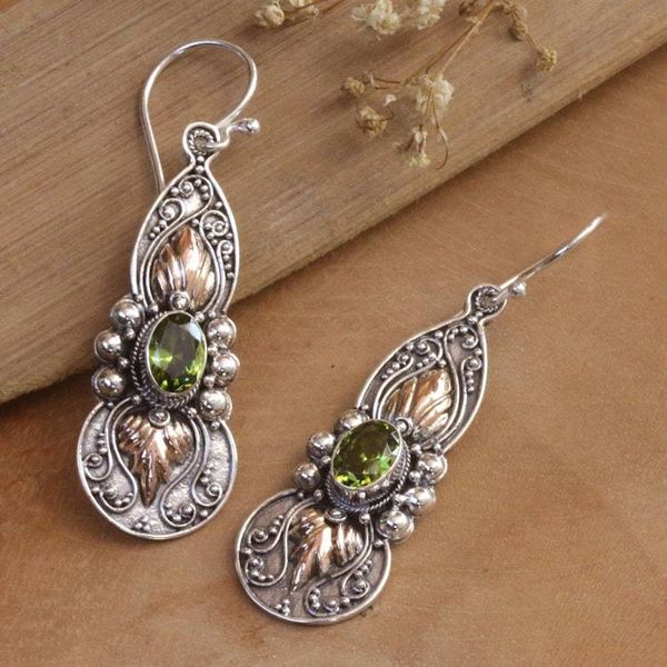 Alternate image for 18k Gold-Accented Dangle Earrings with Natural Peridot Gems Flaming Fortune