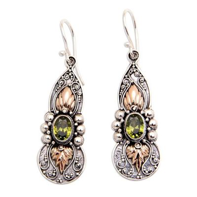 Alternate image for 18k Gold-Accented Dangle Earrings with Natural Peridot Gems Flaming Fortune