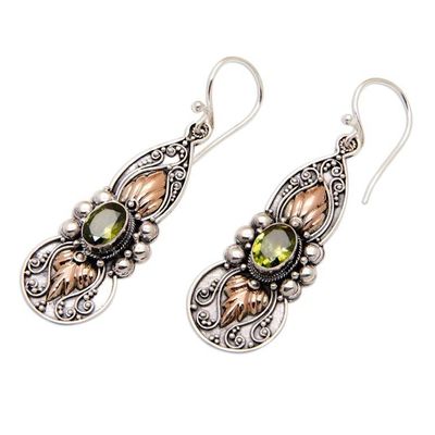 Alternate image for 18k Gold-Accented Dangle Earrings with Natural Peridot Gems Flaming Fortune