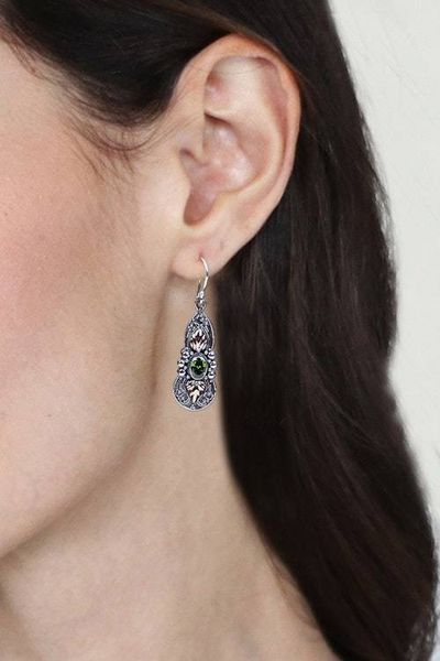 Alternate image for 18k Gold-Accented Dangle Earrings with Natural Peridot Gems Flaming Fortune