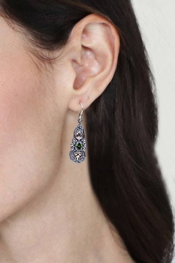 Alternate image for 18k Gold-Accented Dangle Earrings with Natural Peridot Gems Flaming Fortune
