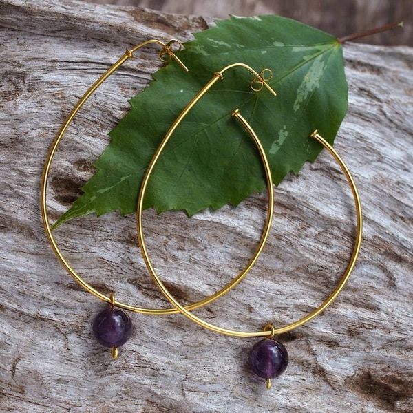 Alternate image for High-Polished 18k Gold-Plated Amethyst Half-Hoop Earrings Wise Ideas