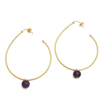 Alternate image for High-Polished 18k Gold-Plated Amethyst Half-Hoop Earrings Wise Ideas