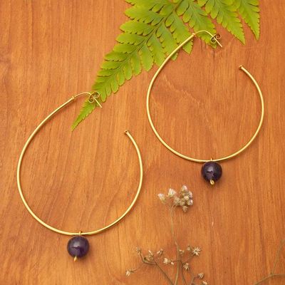 Alternate image for High-Polished 18k Gold-Plated Amethyst Half-Hoop Earrings Wise Ideas