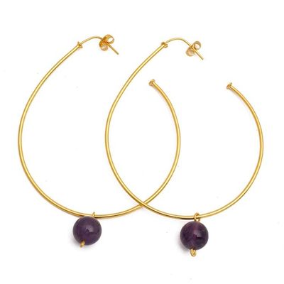 Alternate image for High-Polished 18k Gold-Plated Amethyst Half-Hoop Earrings Wise Ideas