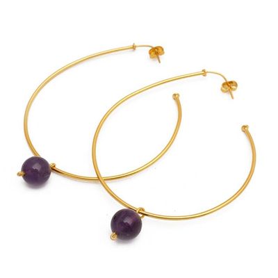 Alternate image for High-Polished 18k Gold-Plated Amethyst Half-Hoop Earrings Wise Ideas