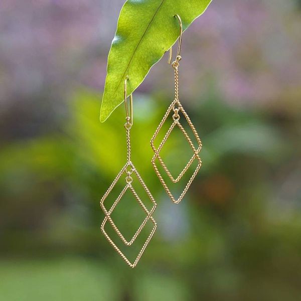 Alternate image for Geometric-Inspired 18k Gold-Plated Brass Dangle Earrings Intertwined Geometry