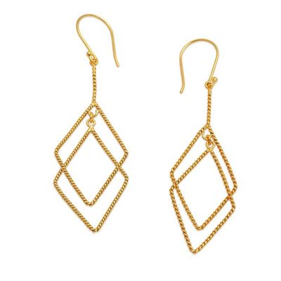 Alternate image for Geometric-Inspired 18k Gold-Plated Brass Dangle Earrings Intertwined Geometry