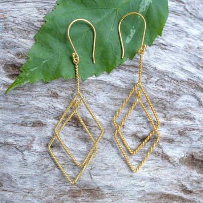 Alternate image for Geometric-Inspired 18k Gold-Plated Brass Dangle Earrings Intertwined Geometry