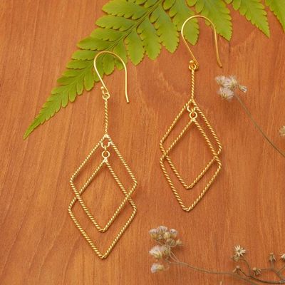 Alternate image for Geometric-Inspired 18k Gold-Plated Brass Dangle Earrings Intertwined Geometry