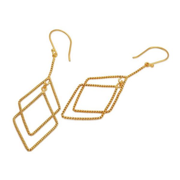 Alternate image for Geometric-Inspired 18k Gold-Plated Brass Dangle Earrings Intertwined Geometry