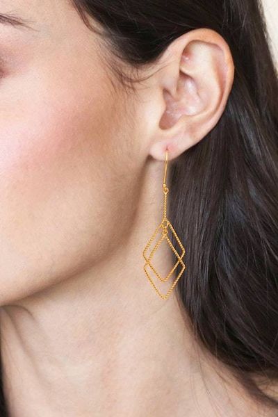 Alternate image for Geometric-Inspired 18k Gold-Plated Brass Dangle Earrings Intertwined Geometry