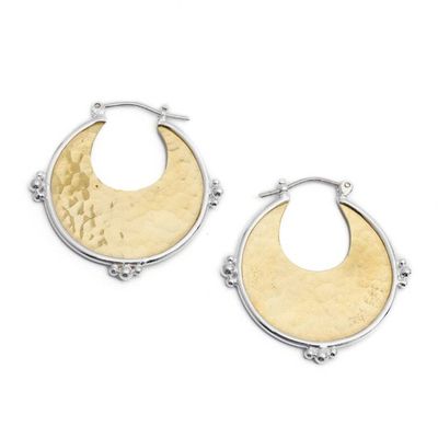Alternate image for Gold-Plated Brass Sterling Silver Hammered Hoop Earrings Caretaker of Glamour