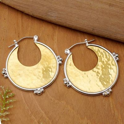 Alternate image for Gold-Plated Brass Sterling Silver Hammered Hoop Earrings Caretaker of Glamour