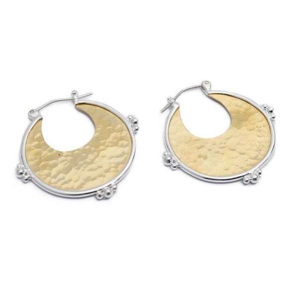 Alternate image for Gold-Plated Brass Sterling Silver Hammered Hoop Earrings Caretaker of Glamour