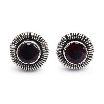 Alternate image for Silver Stud Earrings with Natural Faceted Garnet Gems Vibrant Circle of Life