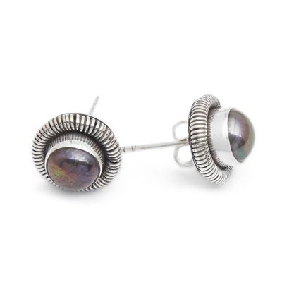Alternate image for Oxidized Polished Cultured Pearl Silver Stud Earrings Luxurious Circle of Life