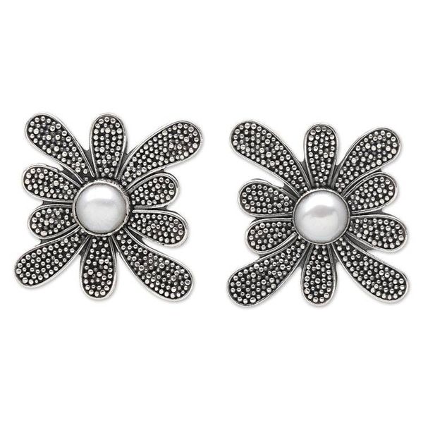 Alternate image for Sterling Silver Speckled Floral Button Earrings with Pearls Innocence Petals
