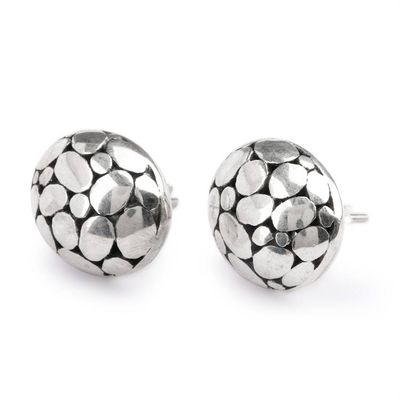 Alternate image for Armadillo-Patterned Textured Sterling Silver Button Earrings Armadillo Splendor