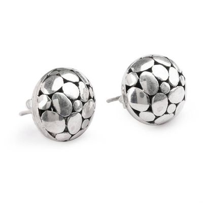 Alternate image for Armadillo-Patterned Textured Sterling Silver Button Earrings Armadillo Splendor