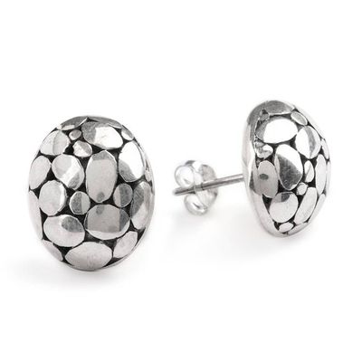 Alternate image for Armadillo-Patterned Textured Sterling Silver Button Earrings Armadillo Splendor
