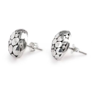 Alternate image for Armadillo-Patterned Textured Sterling Silver Button Earrings Armadillo Splendor