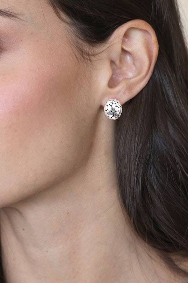 Alternate image for Armadillo-Patterned Textured Sterling Silver Button Earrings Armadillo Splendor