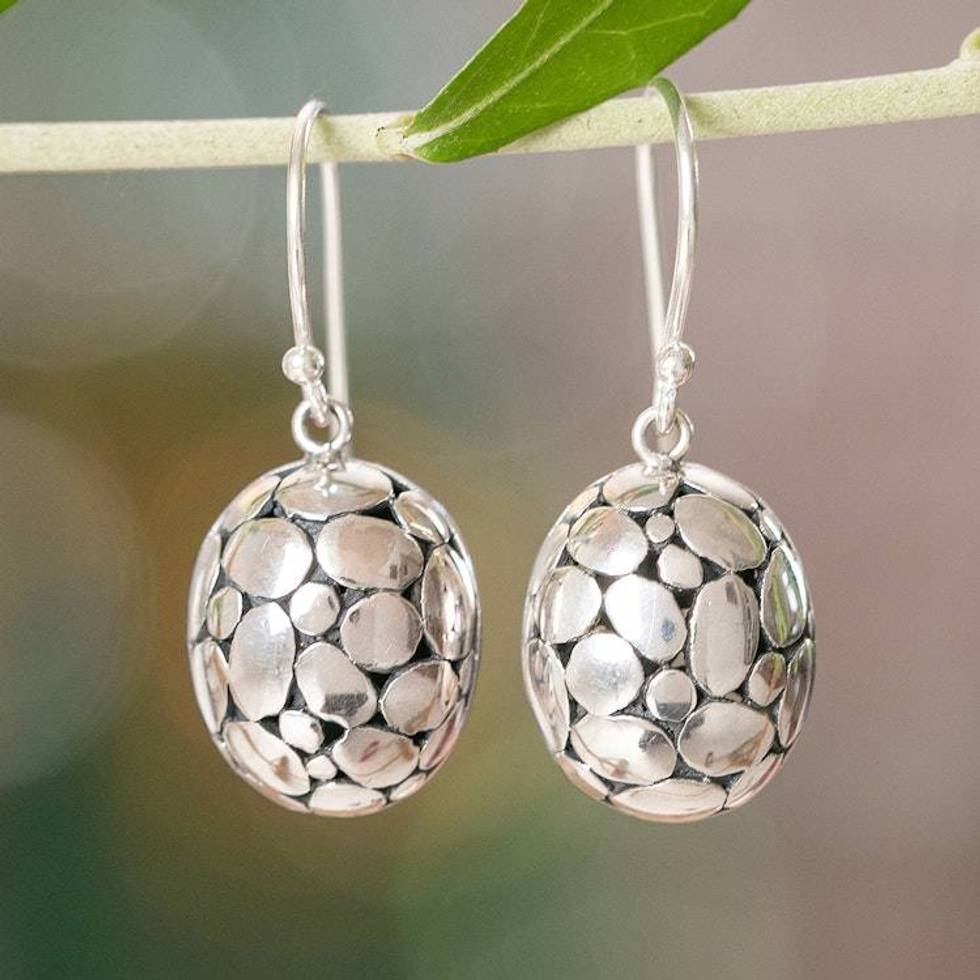Textured Silver Dangle Earrings with Armadillo Pattern 'Armadillo Beauty'