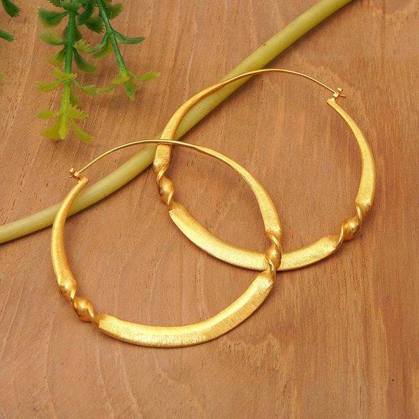 Alternate image for 18k Gold-Plated Brass Twisted Hoop Earrings Made in Bali Victorious Forge