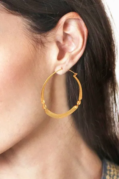 Alternate image for 18k Gold-Plated Brass Twisted Hoop Earrings Made in Bali Victorious Forge