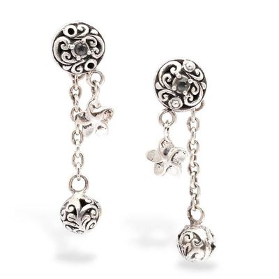 Alternate image for Blue Topaz Silver Dangle Earrings with Floral Vine Motifs Botanical Bliss