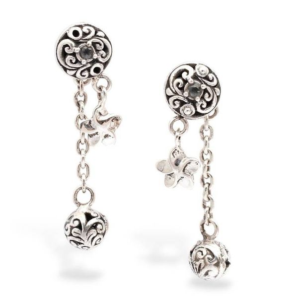 Alternate image for Blue Topaz Silver Dangle Earrings with Floral Vine Motifs Botanical Bliss
